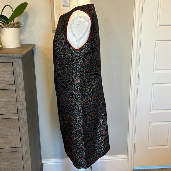Betsey Johnson | Navy Red Gold Jacquard Leopard Print Shift Dress | 8 - Picture 7 of 16